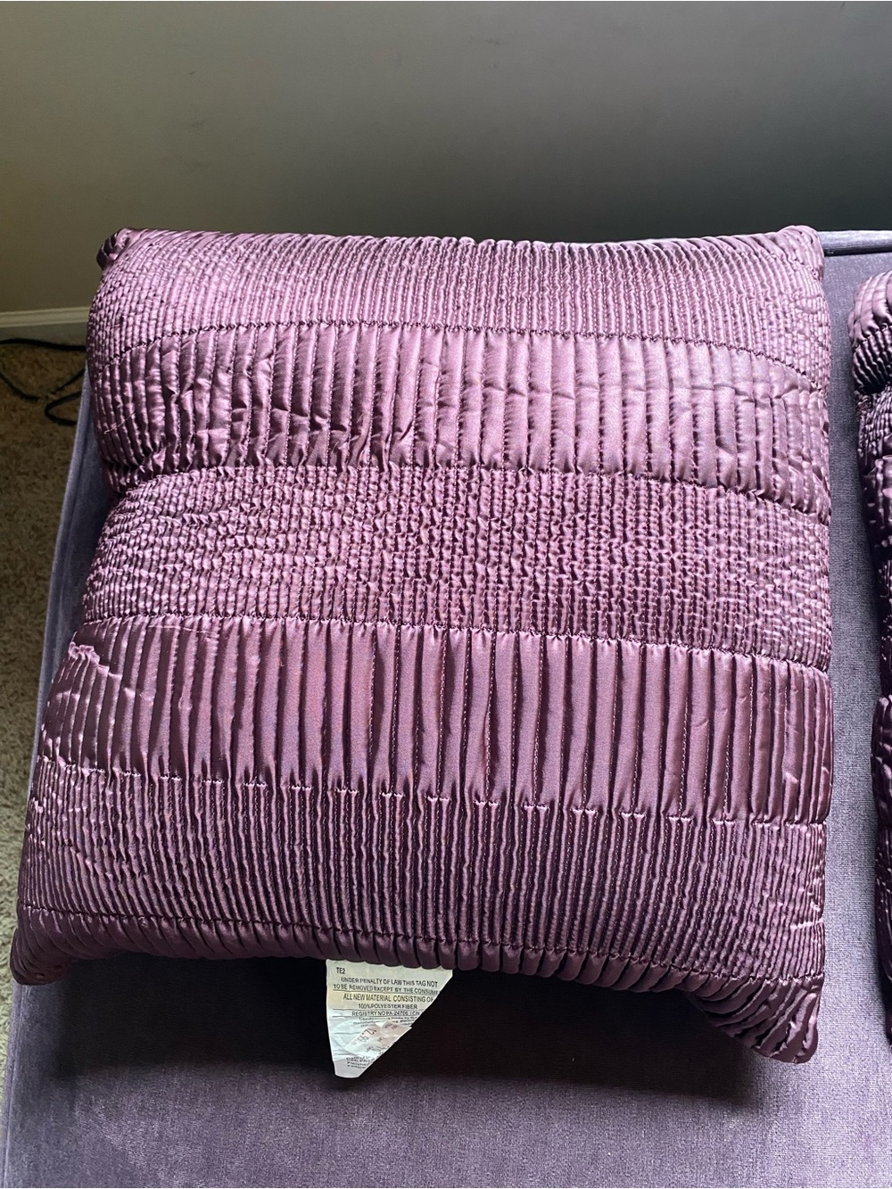 NEW (2) Plush Textured Decorative Pillow - Purple